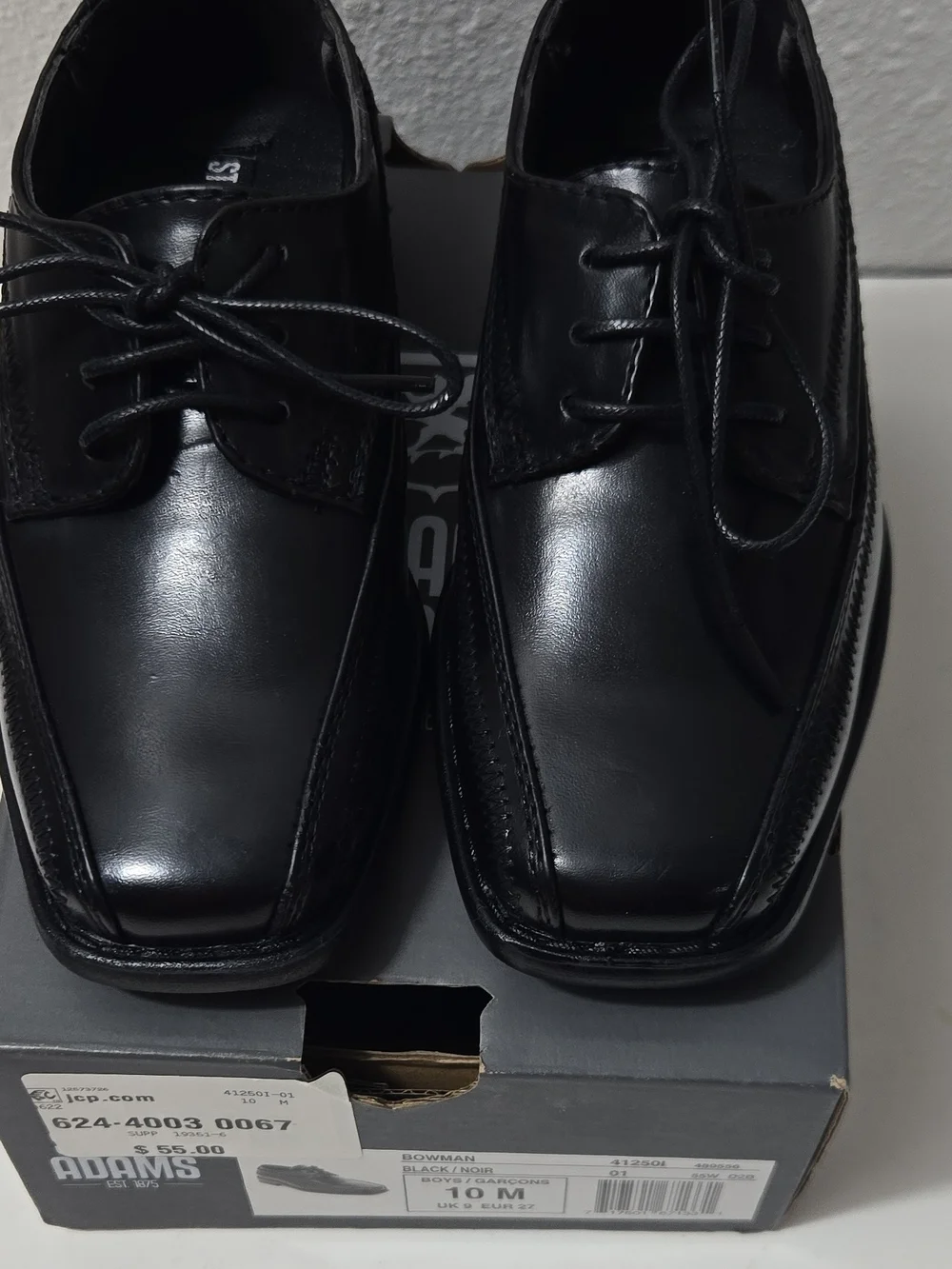 Stacy Adams Black Gloss Leather Lace-Up Oxfords